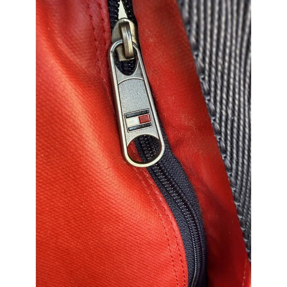 Vintage RARE Tommy Hilfiger Drawstring Backpack Red Navy Canvas Large Duffle Bag